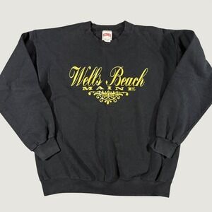 Nutmeg Mills Wells Beach Maine Black Crewneck Sweatshirt Mens Large‎